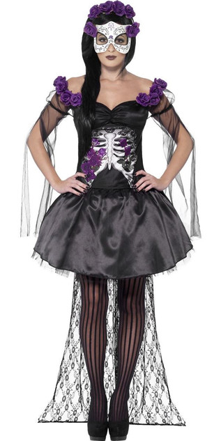 Ladies Senorita Skeleton Fancy Dress Costume