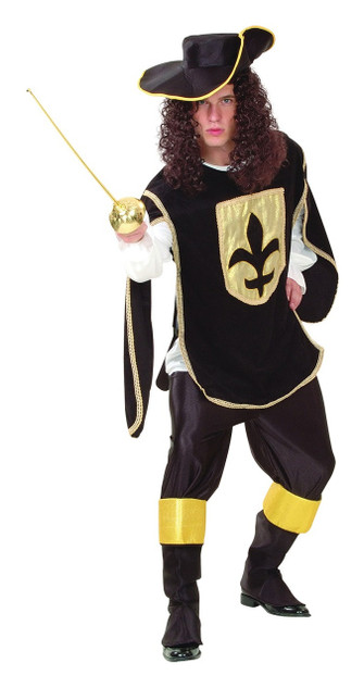 Mens Black Musketeer Fancy Dress Costume