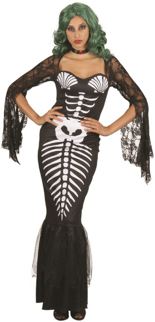 Ladies Skeleton Mermaid Fancy Dress Costume