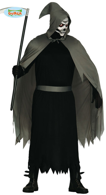 Mens Black/Grey Grim Reaper Fancy Dress Costume