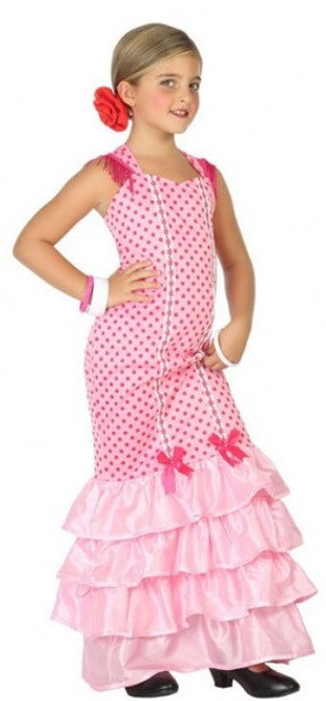 Girls Pink Spanish Flamenco Fancy Dress Costume