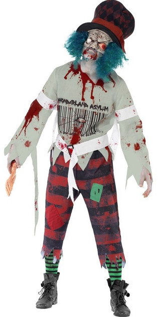 Mens Zombie Mad Hatter Fancy Dress Costume