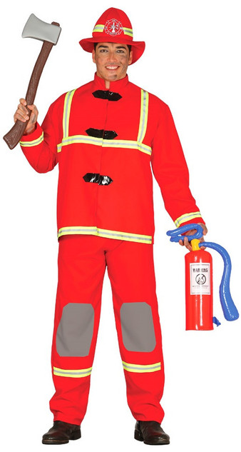 Mens Red Fireman Fancy Dress Costume