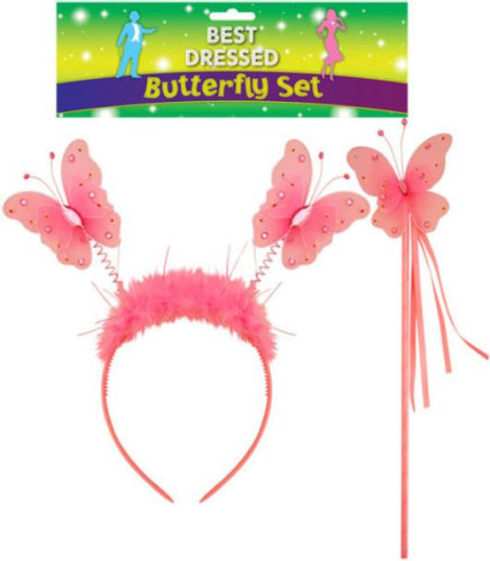 Pink Butterfly Headband Set