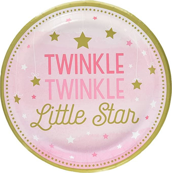 One Girl Pink Twinkle Little Star Paper Dinner Plates-8 Pcs, Multicolor