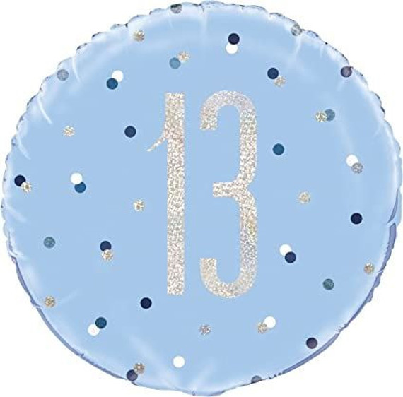 Blue Prismatic 13th Birthday Round Foil Balloon, 18" 1 Pc, Age 13