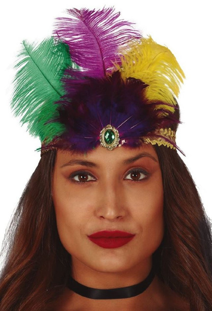 Ladies Mardi Gras Feather Hairband