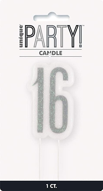 Black Glittery 16th Birthday Pick Candle 1 Pc, Age 16