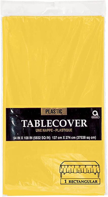 Sunshine Yellow Plastic Lined Paper Party Table Cover - 1.37m x 2.74m