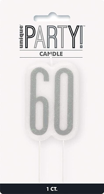 Black Glittery 60th Birthday Pick Candle 1 Pc, Age 60