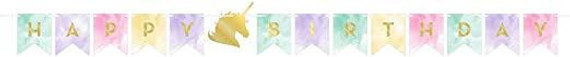 Unicorn Theme Happy Birthday Banner with Twine-1 Pc