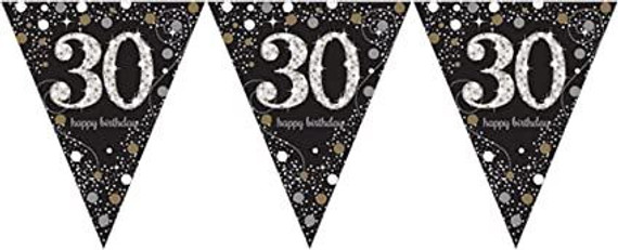 Gold Sparkling Celebration 30th Birthday Pennant Bunting - 4 m