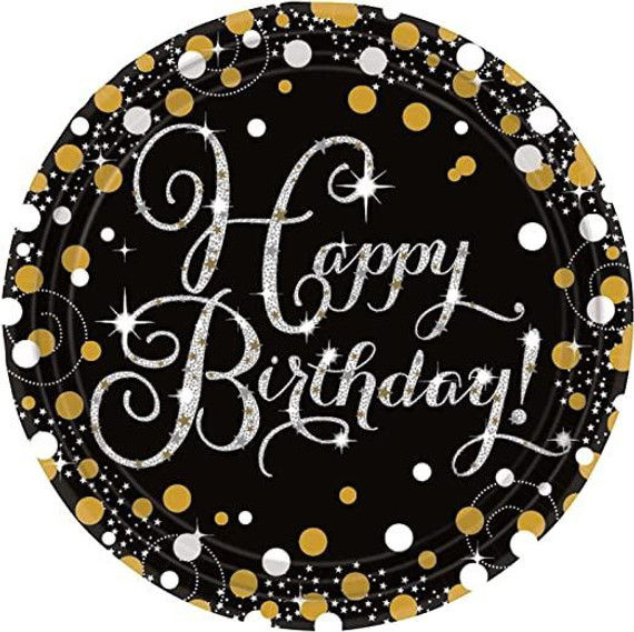 Gold Sparkling Celebration Happy Birthday Paper Party Plates - 8 Pack
