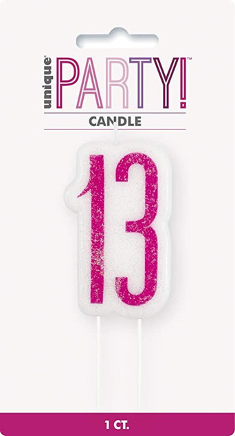 Pink Number 13" Birthday Candle | Glittered 1 Pc