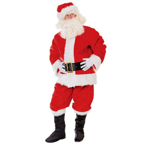 Adults Red And White Santa Suit Plush Deluxe Costume