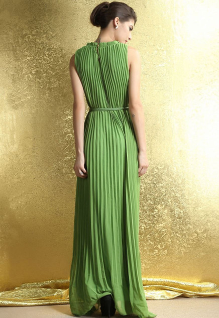 Ladies Green Pleated Maxi Dress One Size