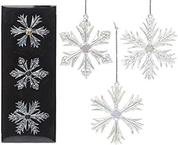 3 Glass Christmas Hanging Snowflake Decoration