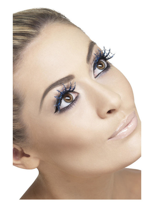 Eyelashes Spiderwebs with Glitter, Blue