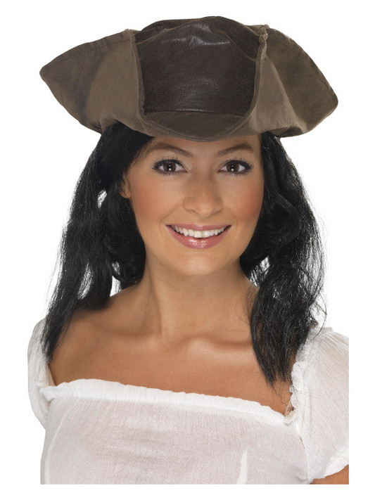 Leather Look Pirate Hat, Brown
