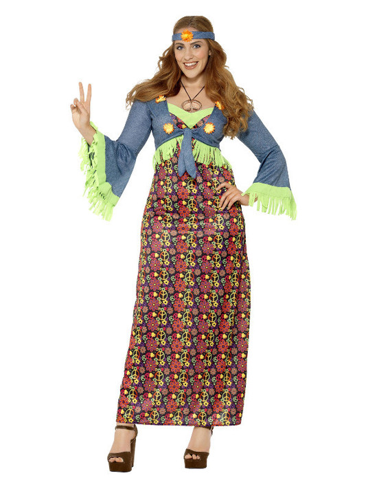 Curves Hippie Lady Costume, Multi-Coloured
