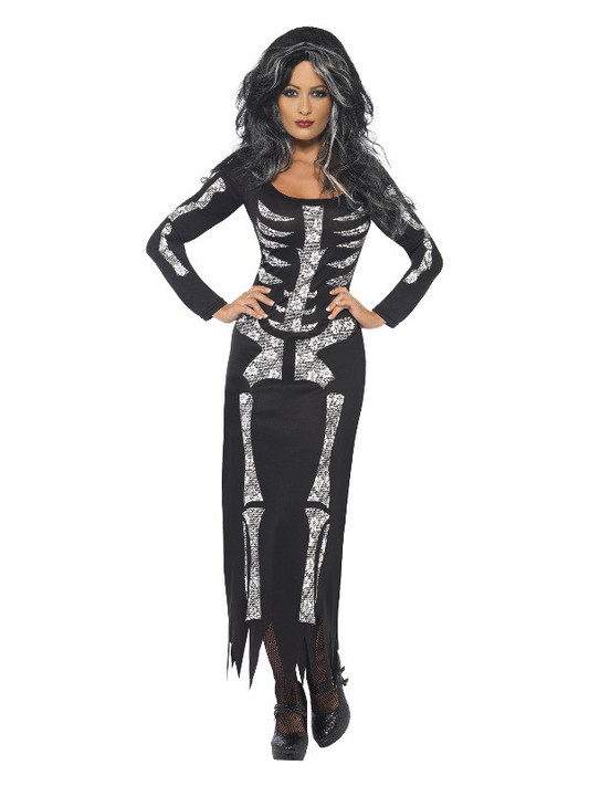Skeleton Costume, Black, Womens