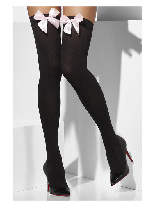 Opaque Hold-Ups, Black with Pink Bows