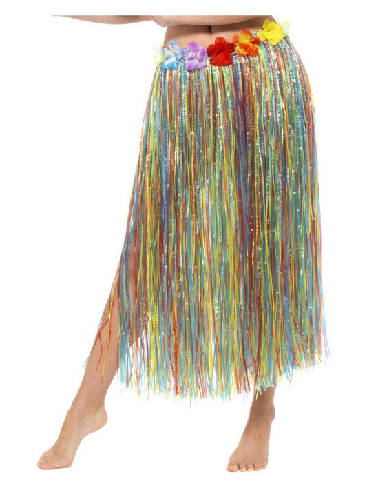 Hawaiian Hula Skirt with Flowers, with Velcro, Mul