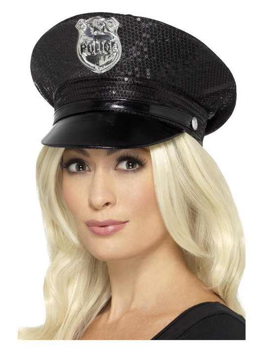 Fever Sequin Police Hat, Black