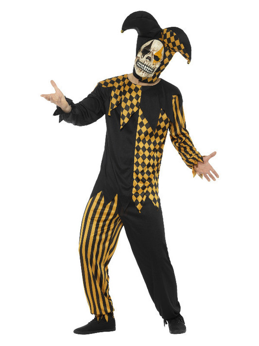 Evil Court Jester Costume, Black & Gold Evil Court Jester Costume, Black & Gold