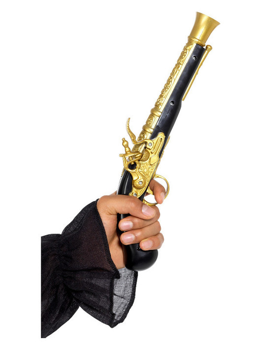 Realistic Pirate Blunderbuss Pistol, Black & Gold