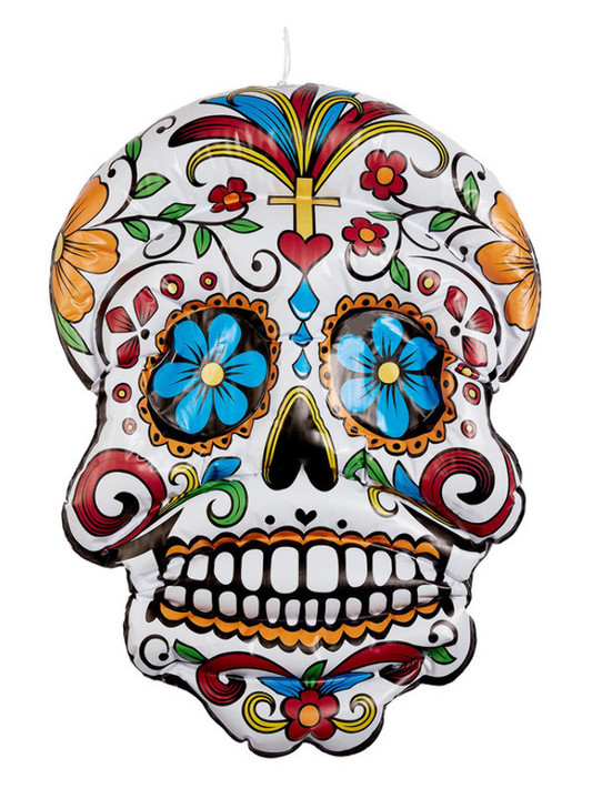 Inflatable Day of the Dead Hanging Skull, White