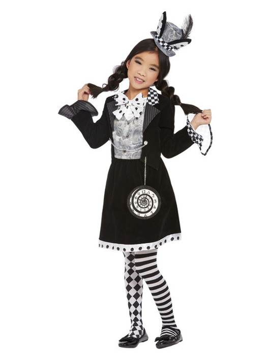 Dark Mad Hatter Costume, Black & White, Girls