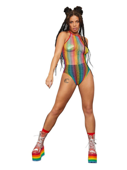 Fever Rainbow Fishnet Bodysuit