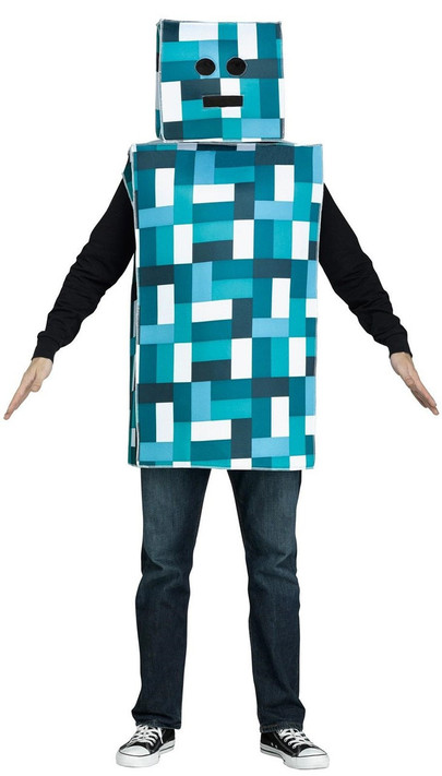 Mens Blue Pixel Robot Fancy Dress Costume