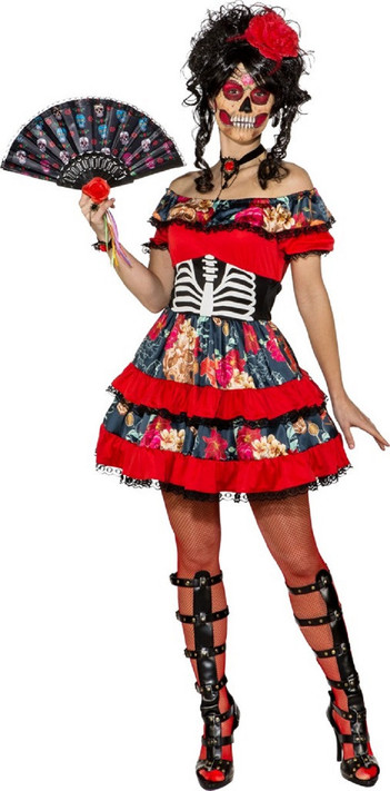 Ladies Floral Day Of The Dead Fancy Dress Costume