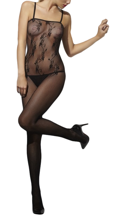 Ladies Black Fishnet Lace Bodystocking