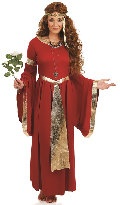 Ladies Red Renaissance Fancy Dress Costume
