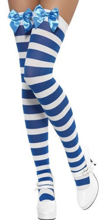 Ladies Blue/White Striped Stockings