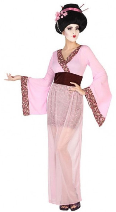 Ladies Pink Geisha Fancy Dress Costume