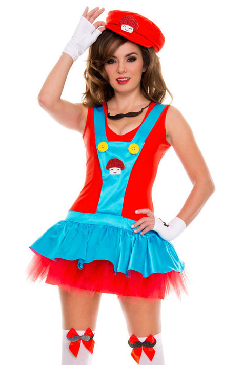 Ladies Red Plumber Fancy Dress Costume