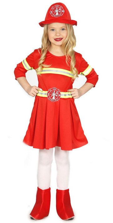 Girls Red Firefighter Fancy Dress Costume