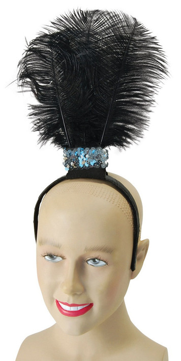 Ladies Flapper Headband with Black Feathers