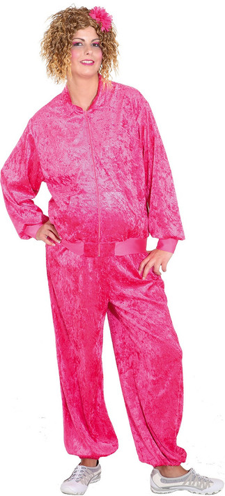 Ladies Pink Velour Tracksuit Fancy Dress Costume