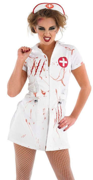 Ladies Light Up Zombie Nurse Fancy Dress Costume