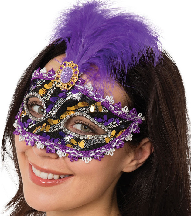 Ladies Purple Sequin Masquerade Eye Mask