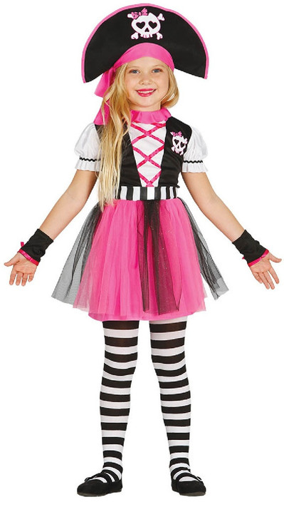 Girls Pink Skull Pirate Fancy Dress Costume