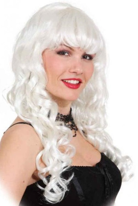 Ladies Long White Curly Wig