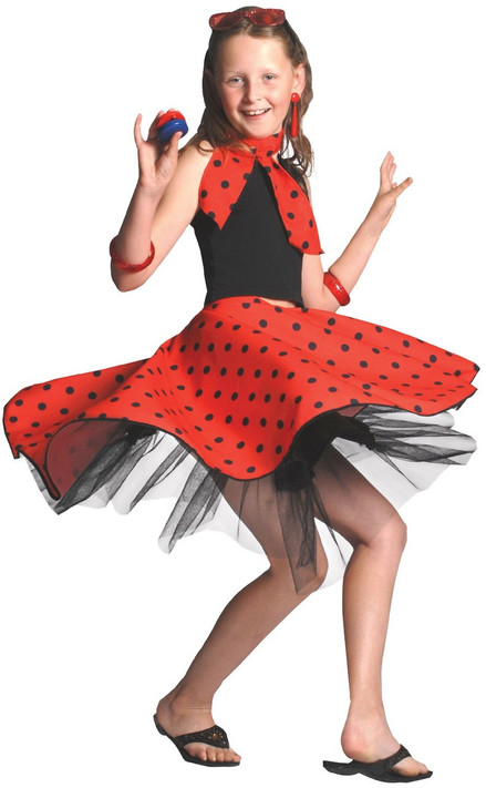 Girls Red Rock & Roll Fancy Dress Costume