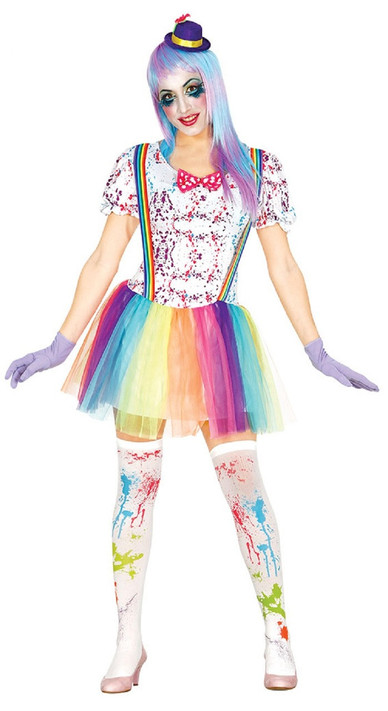Ladies Rainbow Clown Fancy Dress Costume 1