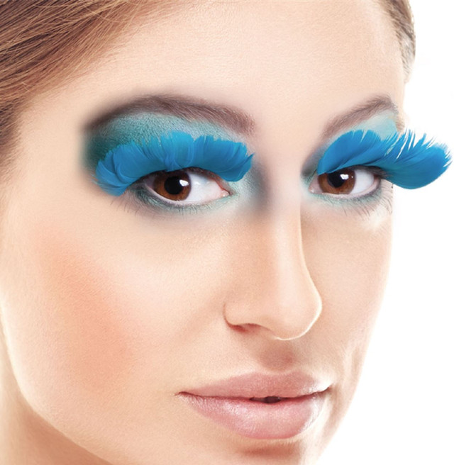 Ladies Turquoise Feather Eyelashes